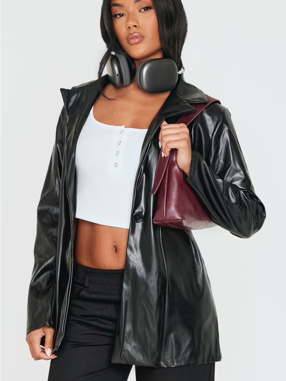 PrettyLittleThing Black Faux Leather Oversized Blazer Jacket NWT Size 12